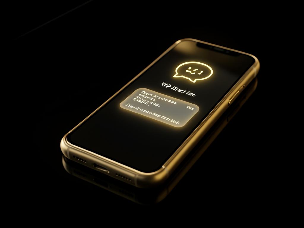 Celular dourado com linha direta VIP de suporte individual